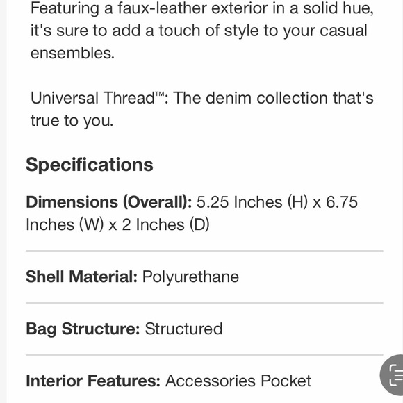 Universal Thread Faux Leather Mini Crossbody Bag Purse Whipstitch Cream - Picture 7 of 7